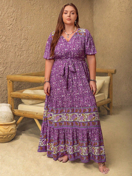 PLUS SIZE Lourdes Maxi Dress - Purple-Plus Size Dresses- Boheme Junction