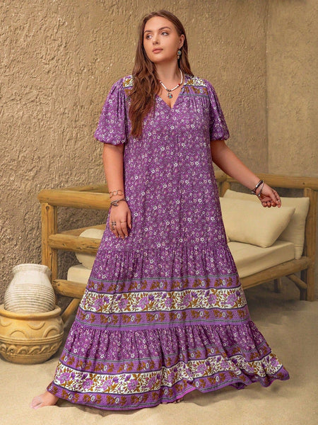 PLUS SIZE Lourdes Maxi Dress - Purple-Plus Size Dresses- Boheme Junction