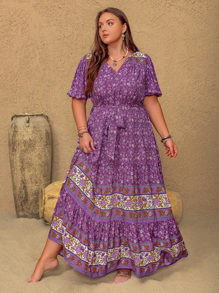 PLUS SIZE Lourdes Maxi Dress - Purple-Plus Size Dresses- Boheme Junction