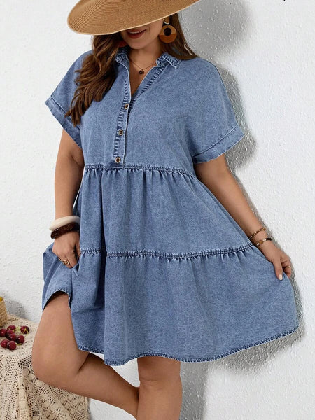 PLUS SIZE Jordy Mini Dress-Plus Size Denim- Boheme Junction