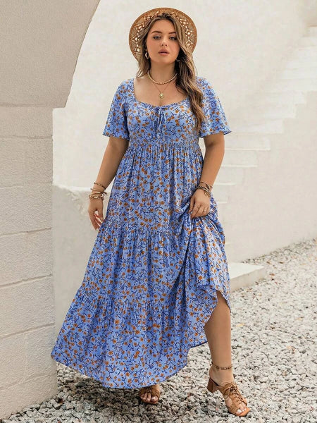 PLUS SIZE Ziggy Maxi Dress - Blue-Plus Size Dresses- Boheme Junction