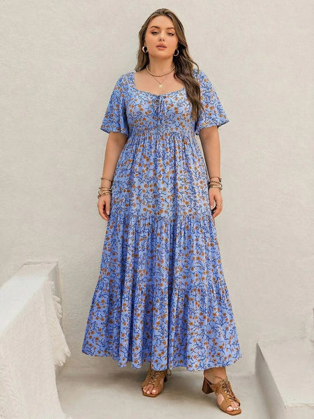 PLUS SIZE Ziggy Maxi Dress - Blue-Plus Size Dresses- Boheme Junction