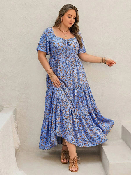 PLUS SIZE Ziggy Maxi Dress - Blue-Plus Size Dresses- Boheme Junction