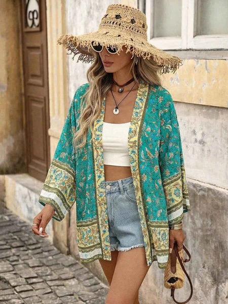 KRISTA Kimono - Green-Women Beachwear- Boheme Junction