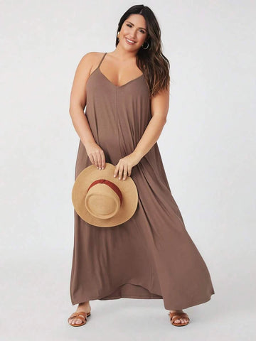 PLUS SIZE Tami Maxi Dress - Brown-Plus Size Dresses- Boheme Junction