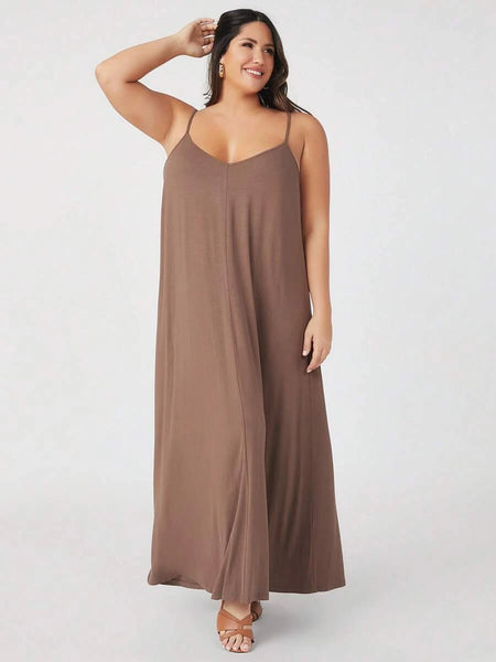 PLUS SIZE Tami Maxi Dress - Brown-Plus Size Dresses- Boheme Junction