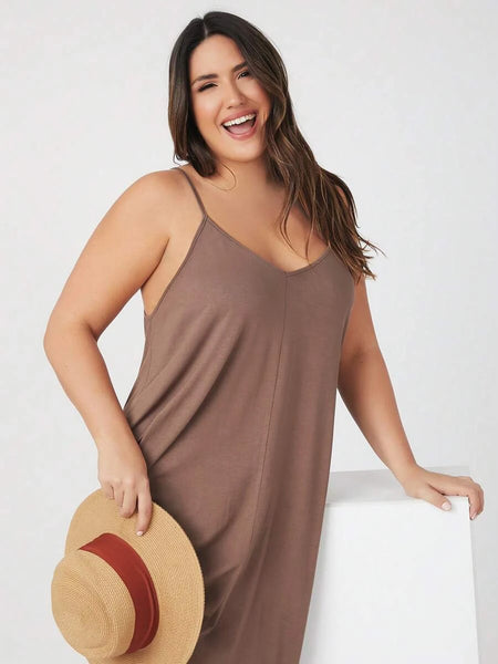 PLUS SIZE Tami Maxi Dress - Brown-Plus Size Dresses- Boheme Junction