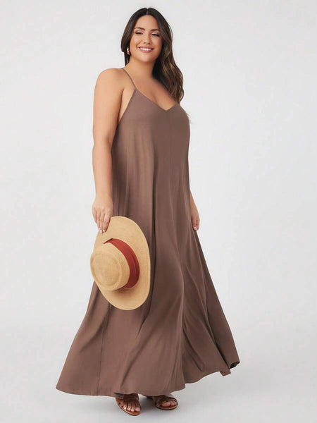 PLUS SIZE Tami Maxi Dress - Brown-Plus Size Dresses- Boheme Junction
