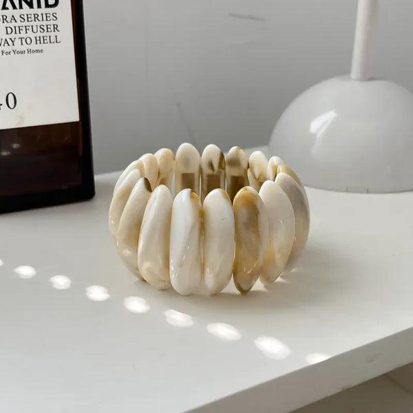Magnolia Stretch Bracelet - Cream Marble-Women Bracelets- Boheme Junction