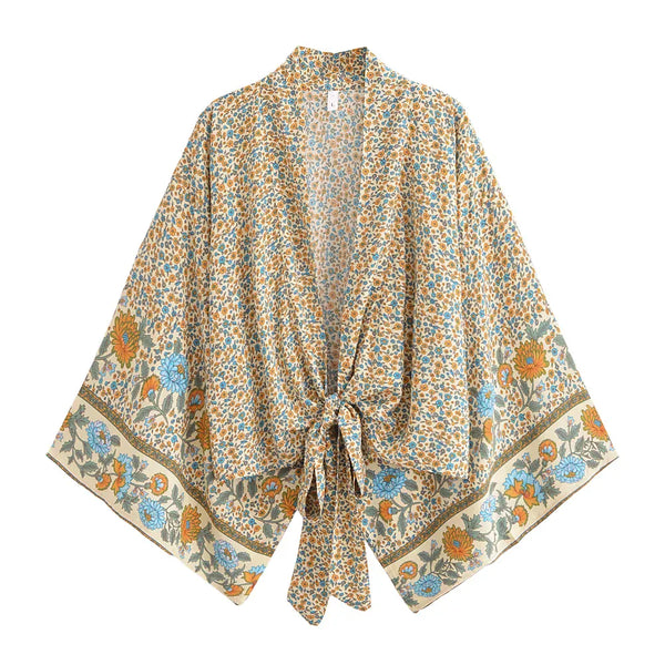 ZABELLA Cropped Kimono - Beige-Kimono- Boheme Junction