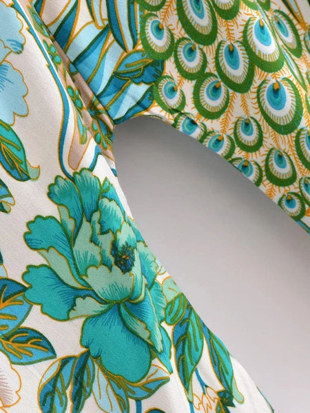 CORINNE Cropped Kimono - Green-Kimono- Boheme Junction