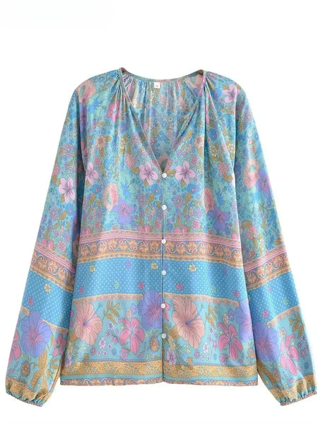 CHARLA Top - Blue-Blouse- Boheme Junction