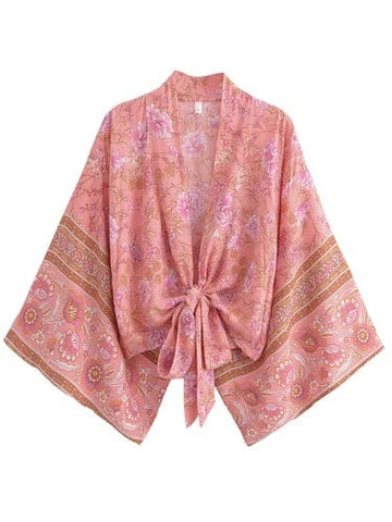 BLAKE Cropped Kimono - Pink-Anhui- Boheme Junction