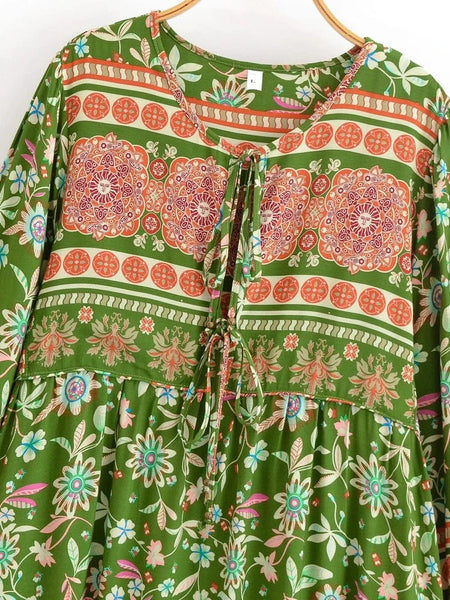 XENA Midi Dress - Green-dress- Boheme Junction