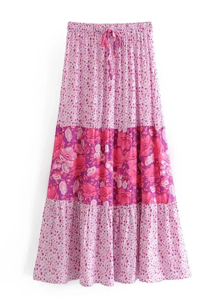 ALBA Midi Skirt - Pink-Loose- Boheme Junction