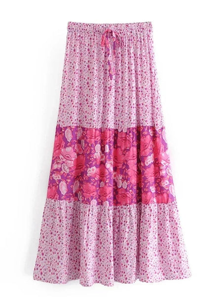 ALBA Midi Skirt - Pink-Loose- Boheme Junction
