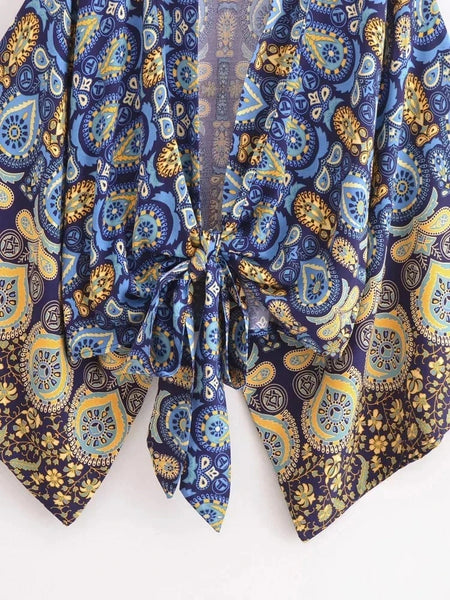 IZZY Cropped Kimono - Blue-BOHEME JUNCTION- Boheme Junction