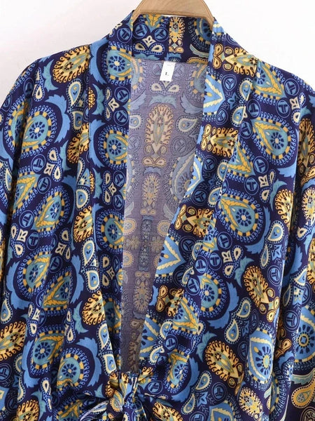 IZZY Cropped Kimono - Blue-BOHEME JUNCTION- Boheme Junction