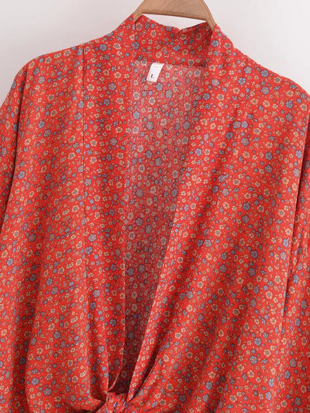 ZABELLA Cropped Kimono - Red-kimono- Boheme Junction
