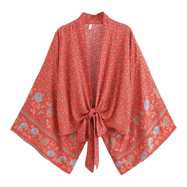 ZABELLA Cropped Kimono - Red-kimono- Boheme Junction
