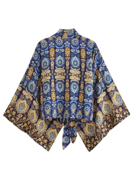 IZZY Cropped Kimono - Blue-BOHEME JUNCTION- Boheme Junction