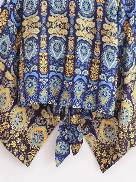 IZZY Cropped Kimono - Blue-BOHEME JUNCTION- Boheme Junction