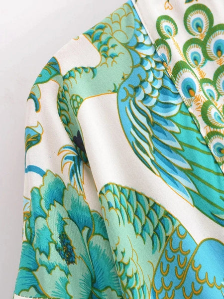 CORINNE Cropped Kimono - Green-Kimono- Boheme Junction