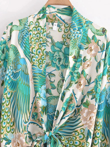 CORINNE Cropped Kimono - Green-Kimono- Boheme Junction