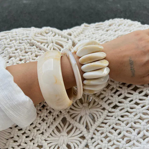 Magnolia Stretch Bracelet - Cream Marble-Women Bracelets- Boheme Junction