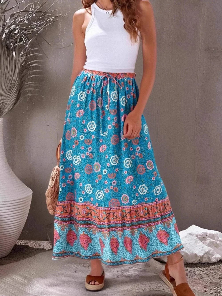 EVANGELINE Midi Skirt - Blue-Skirt- Boheme Junction