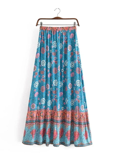 EVANGELINE Midi Skirt - Blue-Skirt- Boheme Junction