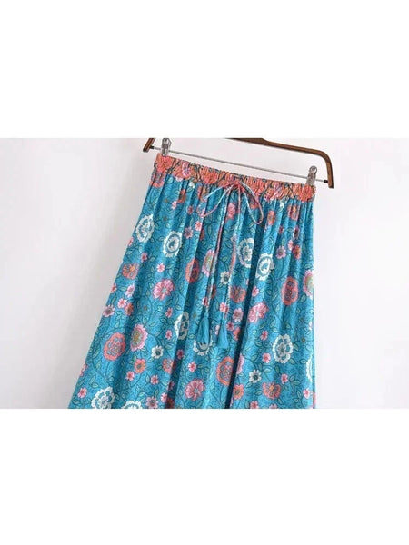 EVANGELINE Midi Skirt - Blue-Skirt- Boheme Junction