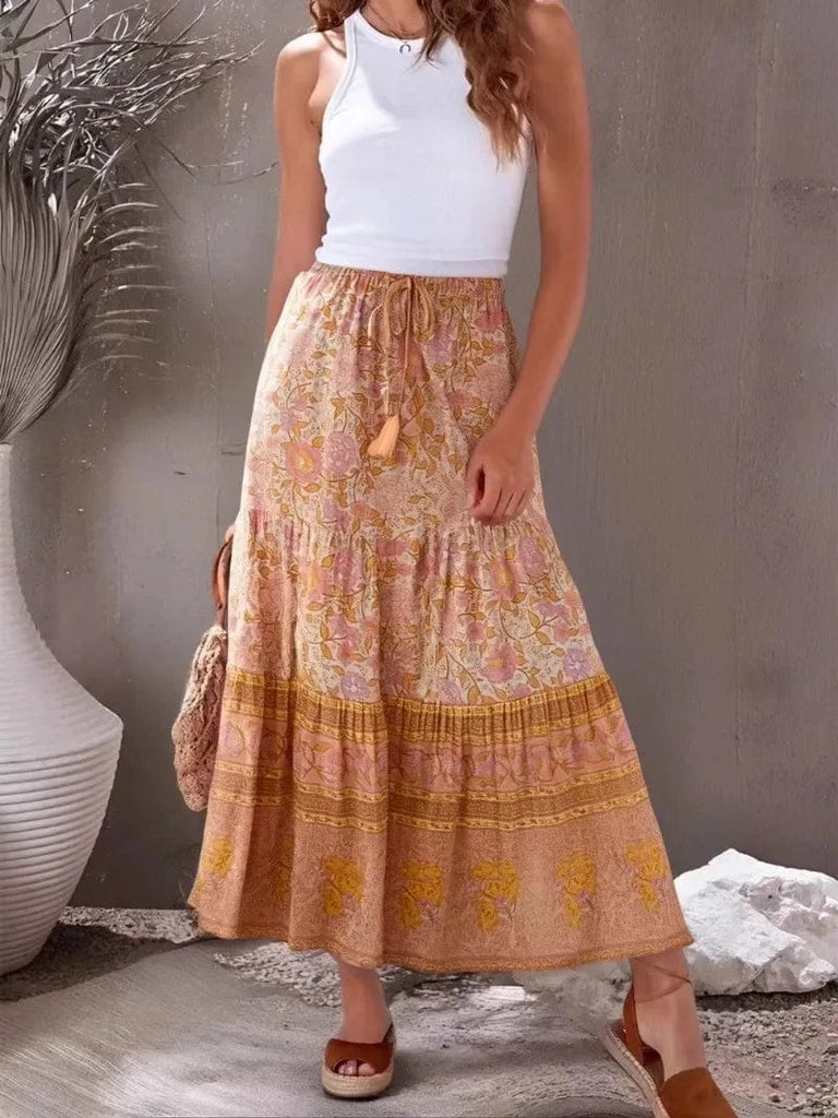 EVANGELINE Midi Skirt - Pink-Skirt- Boheme Junction