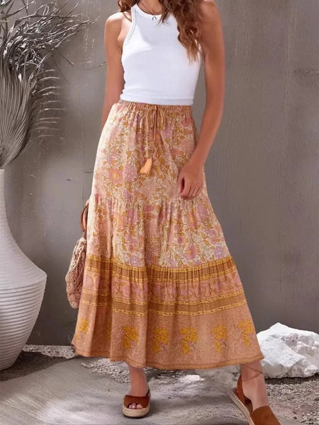 EVANGELINE Midi Skirt - Pink-Skirt- Boheme Junction