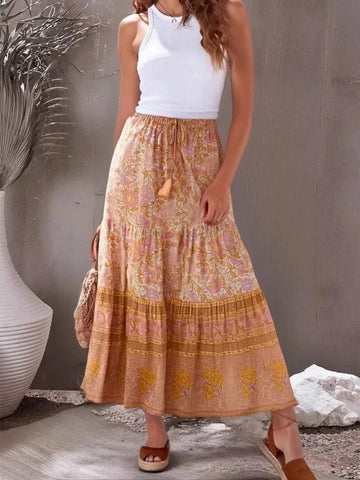 EVANGELINE Midi Skirt - Pink-Skirt- Boheme Junction