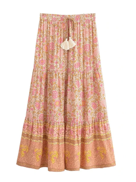 EVANGELINE Midi Skirt - Pink-Skirt- Boheme Junction