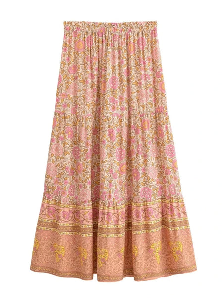 EVANGELINE Midi Skirt - Pink-Skirt- Boheme Junction