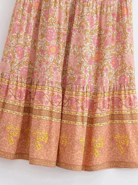 EVANGELINE Midi Skirt - Pink-Skirt- Boheme Junction