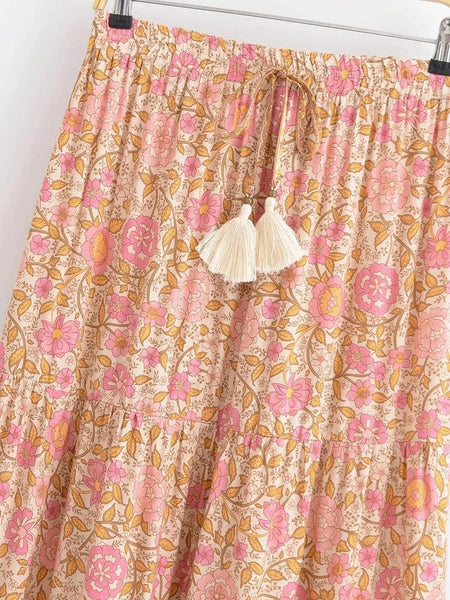 EVANGELINE Midi Skirt - Pink-Skirt- Boheme Junction