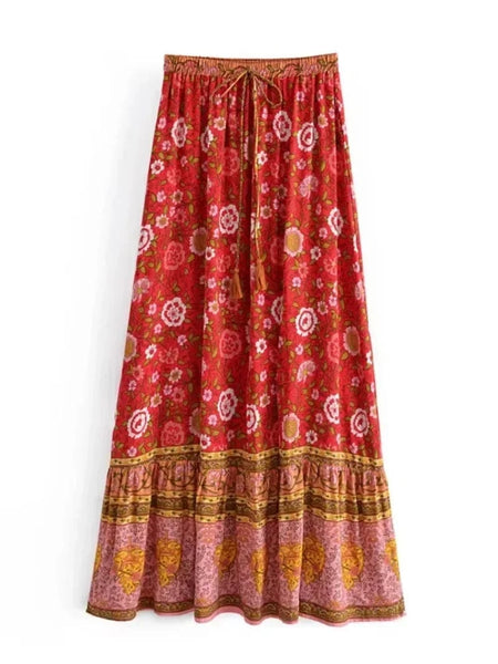 EVANGELINE Midi Skirt - Red-Skirt- Boheme Junction