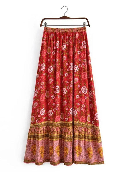 EVANGELINE Midi Skirt - Red-Skirt- Boheme Junction