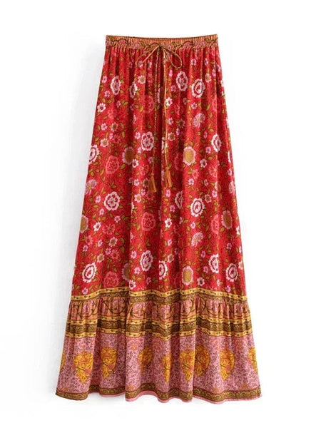 EVANGELINE Midi Skirt - Red-Skirt- Boheme Junction
