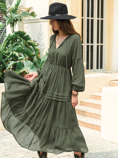 CLAIRE Maxi Dress - Khaki-Women Long Dresses- Boheme Junction