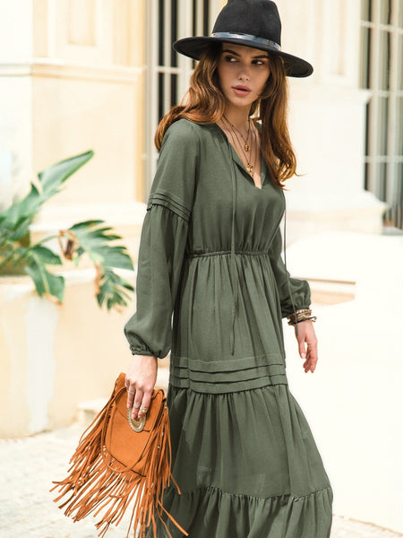 CLAIRE Maxi Dress - Khaki-Women Long Dresses- Boheme Junction