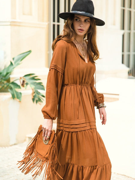 CLAIRE Maxi Dress - Tan-Women Long Dresses- Boheme Junction