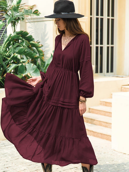 CLAIRE Maxi Dress - Wine-Women Long Dresses- Boheme Junction