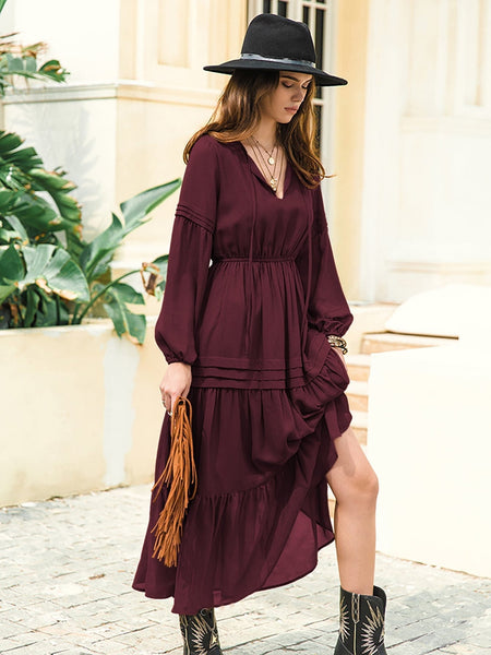 CLAIRE Maxi Dress - Wine-Women Long Dresses- Boheme Junction