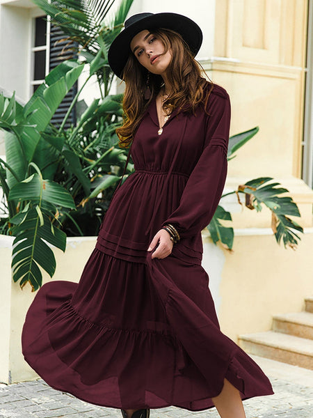 CLAIRE Maxi Dress - Wine-Women Long Dresses- Boheme Junction