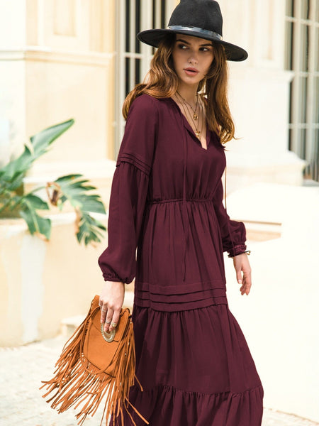 CLAIRE Maxi Dress - Wine-Women Long Dresses- Boheme Junction