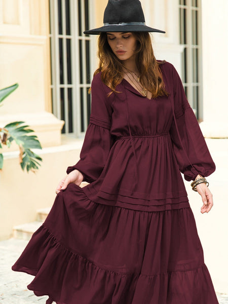 CLAIRE Maxi Dress - Wine-Women Long Dresses- Boheme Junction